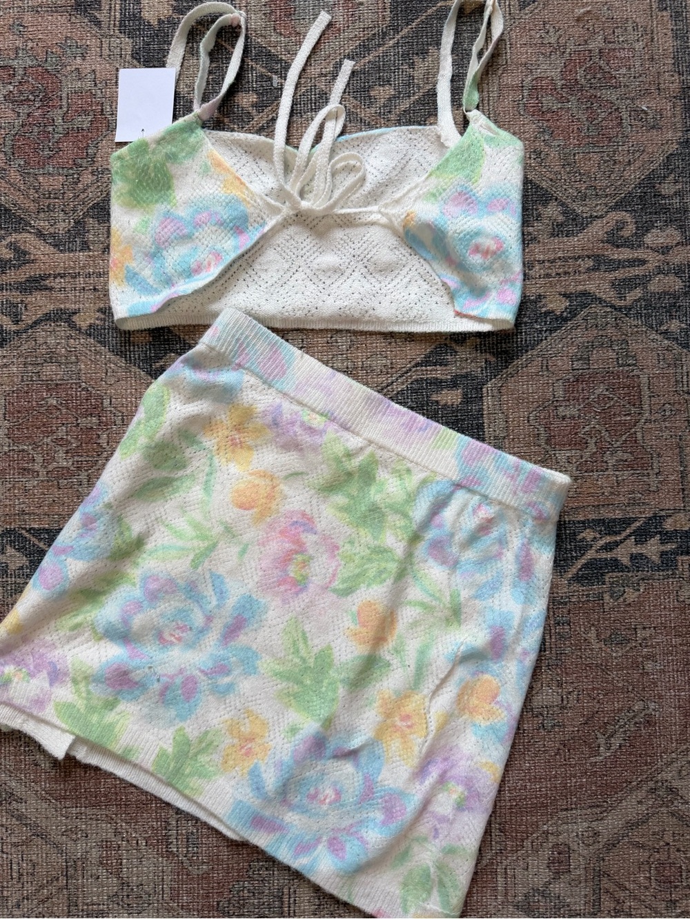 For Love And Lemons Pastel Floral Knit Mini Skirt - Multicolor - Picture 3 of 4